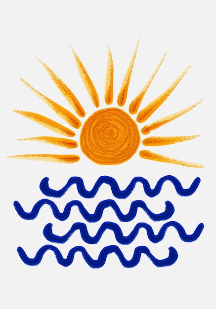 Dessin minimaliste Soleil et mer Illustration mignonne avec coucher de soleil