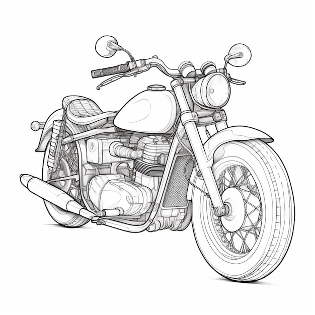 un dessin d'une moto avec une vue latérale de la roue avant générative ai