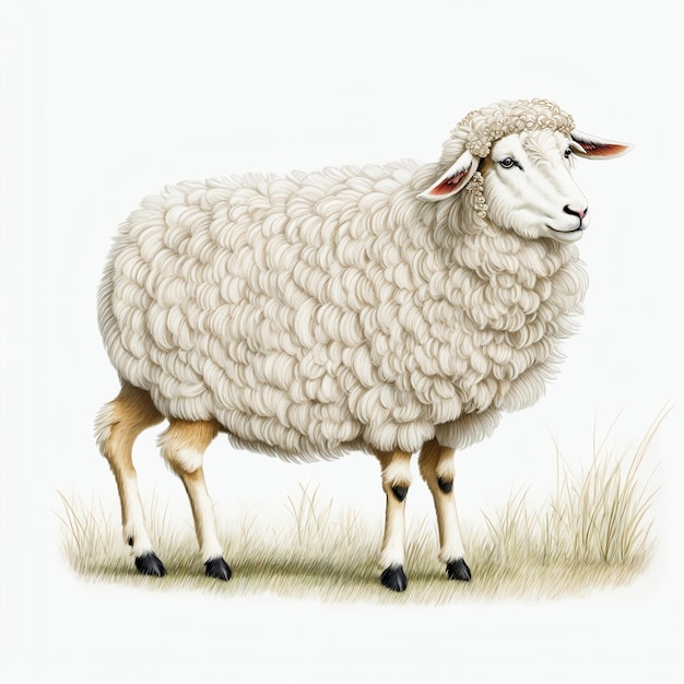 Un dessin d'un mouton avec le mot mouton dessus avec un fond blanc