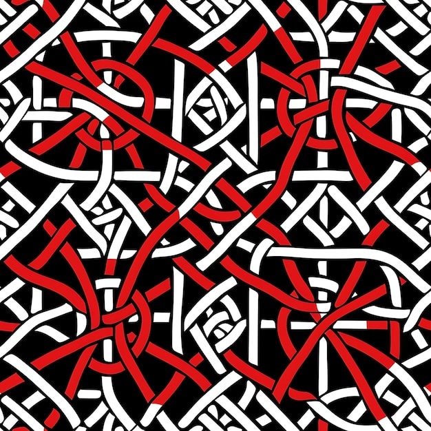 Dessin de nœud celtique formé par des bandes entrelacées ayant un motif de carreaux sans couture d'art collage encre