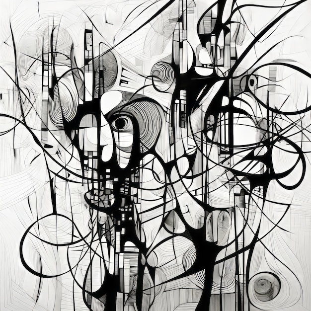 Photo dessin noir et blanc abstrait avec abstraction mécanisée