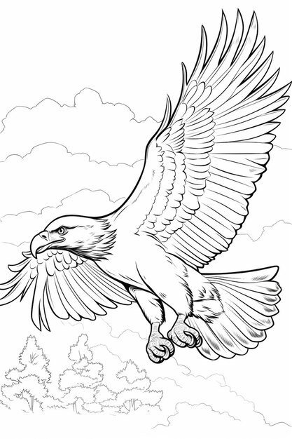 Photo un dessin en noir et blanc d'un aigle volant dans le ciel génératif ai