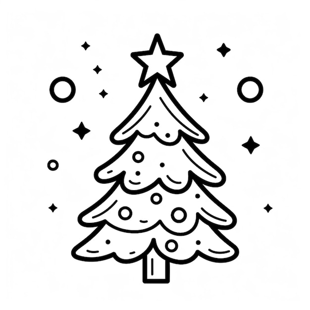 un dessin en noir et blanc d'un arbre de Noël avec des étoiles ai générative