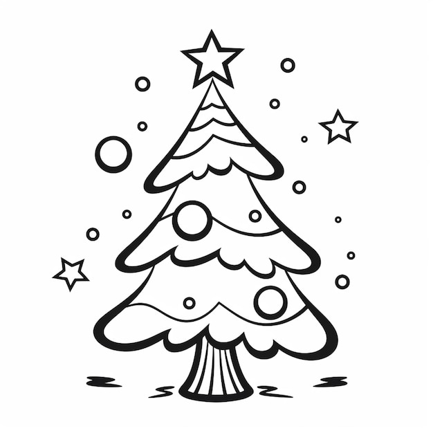 un dessin en noir et blanc d'un arbre de Noël avec des étoiles génératives ai