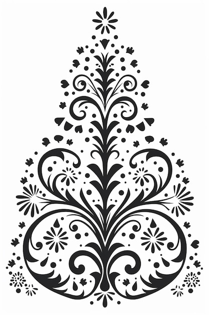 un dessin en noir et blanc d'un arbre de Noël avec des ornements génératifs ai