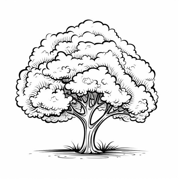 Photo un dessin en noir et blanc d'un arbre avec des nuages ai générative