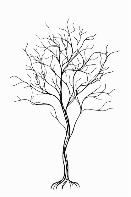 un dessin en noir et blanc d'un arbre sans feuilles