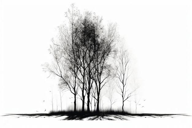 Un dessin en noir et blanc d'arbres avec les mots "arbres" dessus