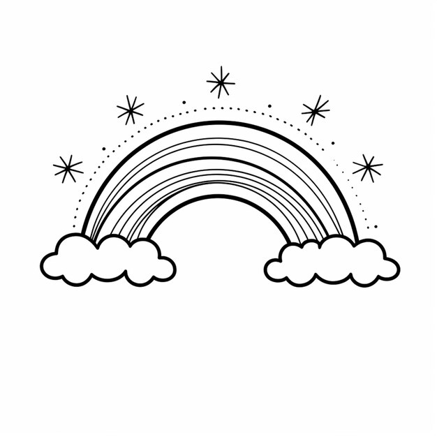 Photo un dessin en noir et blanc d'un arc-en-ciel avec des étoiles au-dessus