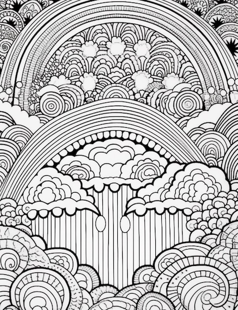 Photo un dessin en noir et blanc d'un arc-en-ciel et de nuages génératifs ai