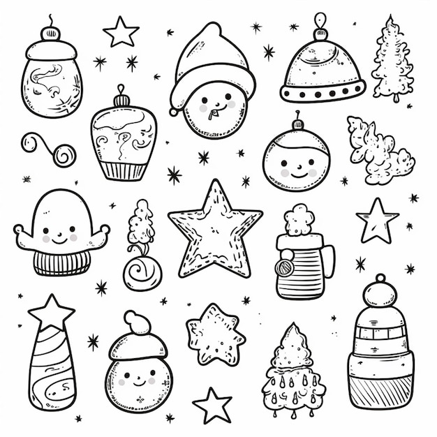 un dessin en noir et blanc d'articles de Noël ai génératif