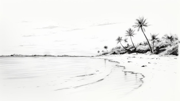 Un dessin en noir et blanc de bébés jouant sur une plage vierge