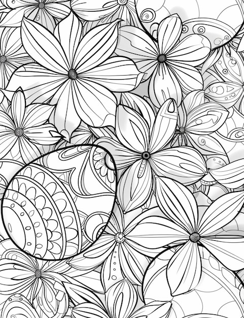 un dessin en noir et blanc d'un bouquet de fleurs génératif ai