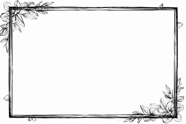 un dessin en noir et blanc d'un cadre avec des fleurs ai générative