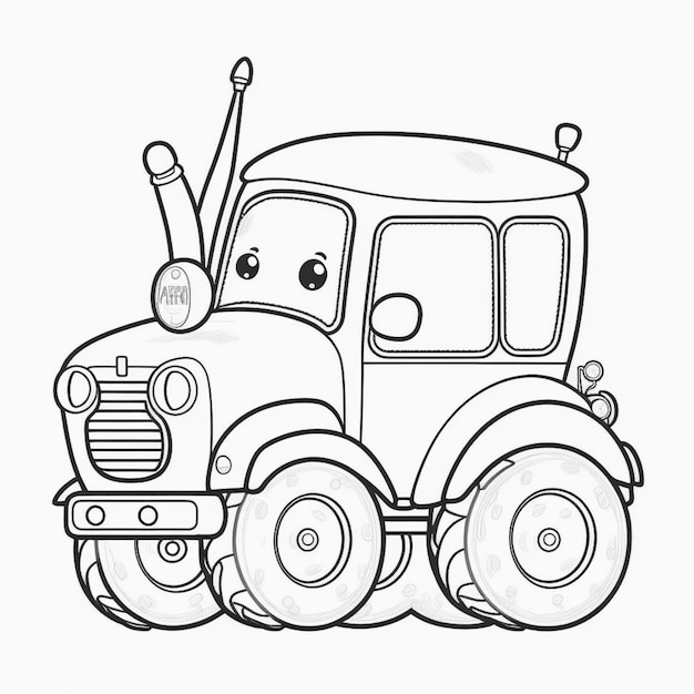Photo un dessin en noir et blanc d'un camion de dessin animé avec un grand sourire génératif ai