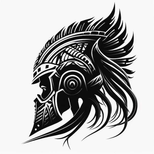 Photo un dessin en noir et blanc d'un casque spartiate avec un motif tribal génératif ai