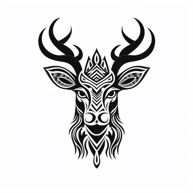 Un dessin en noir et blanc d'un cerf avec un motif tribal dessus ai génératif