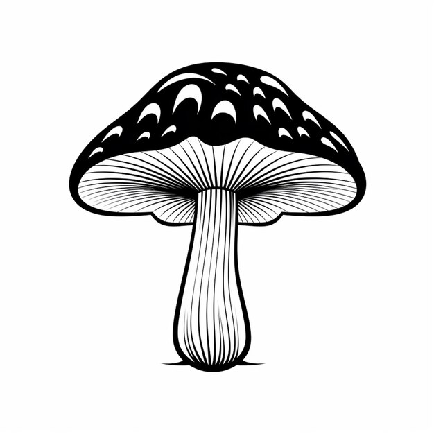 un dessin en noir et blanc d'un champignon sur un fond blanc