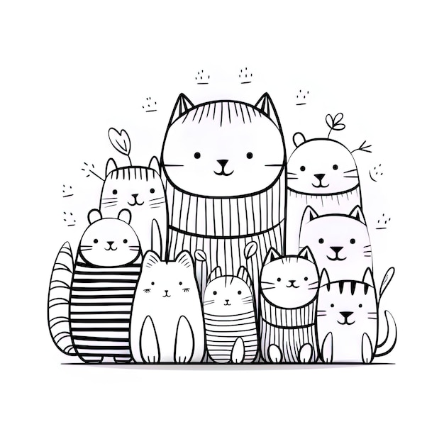 un dessin en noir et blanc d'un chat avec une chemise rayée qui dit le mot dessus