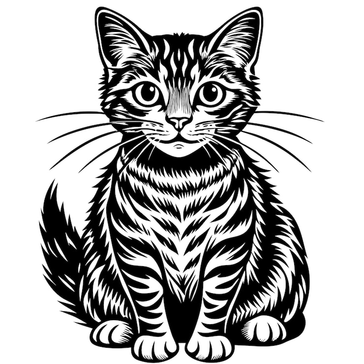 Photo un dessin noir et blanc d'un chat avec un motif noir et blanc