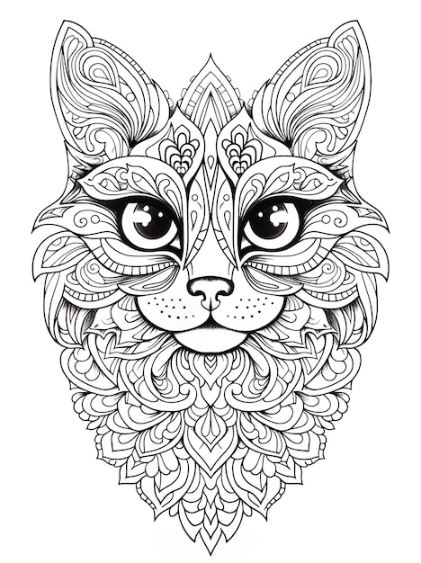 Photo un dessin en noir et blanc d'un chat avec un motif de tête
