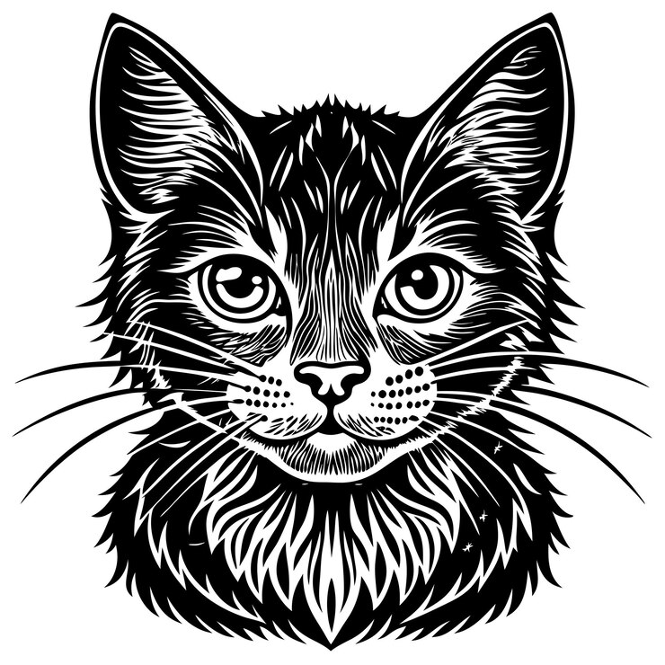 Photo un dessin en noir et blanc d'un chat avec un visage noir et blanc