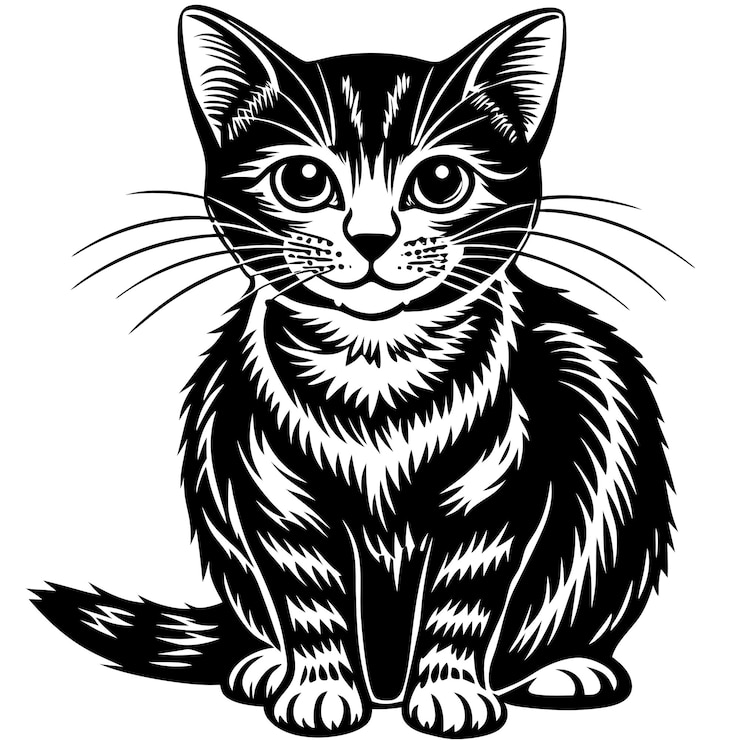 Photo un dessin en noir et blanc d'un chat avec un visage noir et blanc