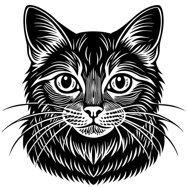 Photo un dessin en noir et blanc d'un chat avec un visage noir et une moustache blanche