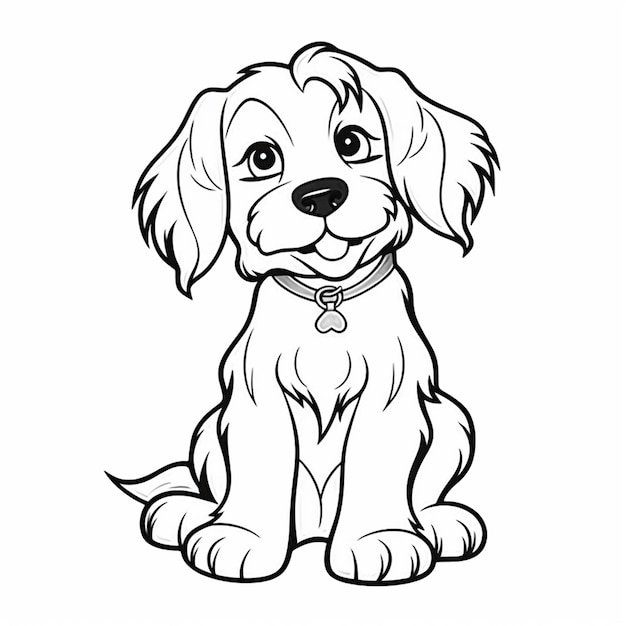 un dessin en noir et blanc d'un chien assis ai générative