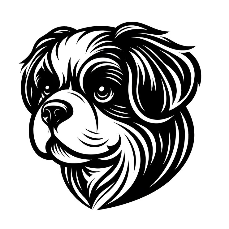 Photo un dessin en noir et blanc d'un chien avec un visage noir