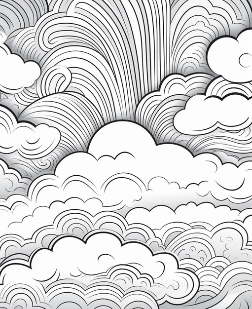 Photo un dessin en noir et blanc d'un ciel nuageux avec des nuages génératifs ai