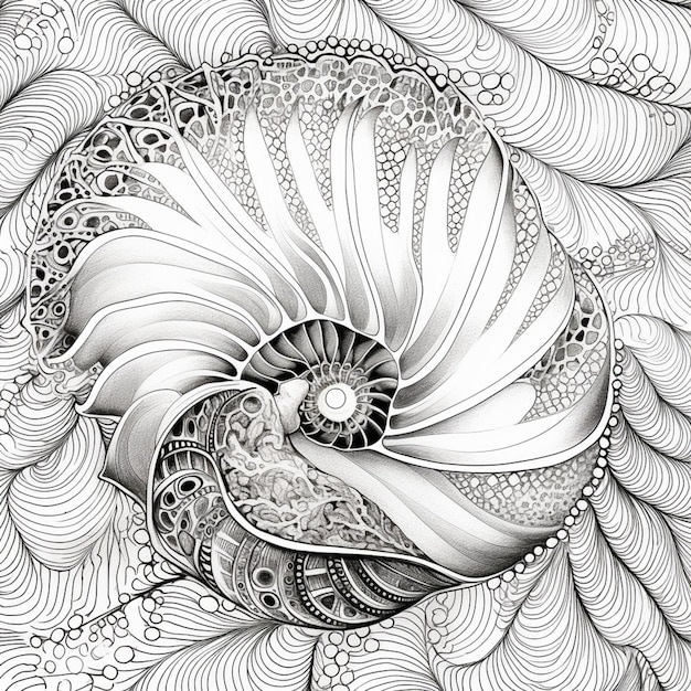 un dessin en noir et blanc d'une conception en spirale avec des ondes génératives ai