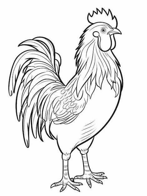 Photo un dessin en noir et blanc d'un coq debout sur ses pattes postérieures