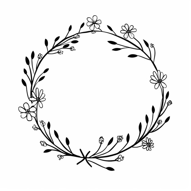 Photo un dessin en noir et blanc d'une couronne de fleurs générative ai