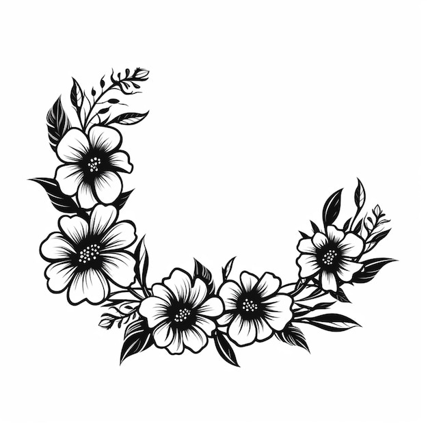 Photo un dessin en noir et blanc d'une couronne de fleurs générative ai