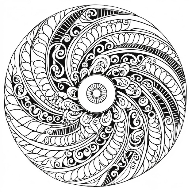 Un dessin en noir et blanc d'un design en spirale génératif ai