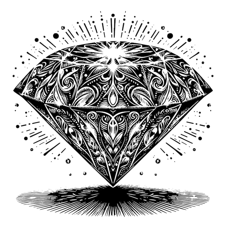 Photo un dessin en noir et blanc d'un diamant avec un cœur dessus