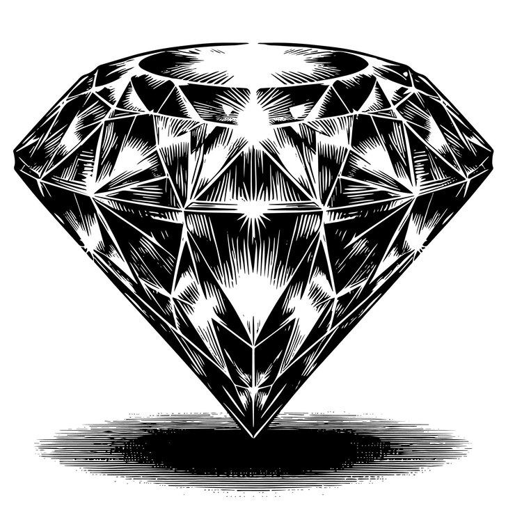 un dessin en noir et blanc d'un diamant avec les mots diamant dessus