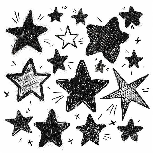 un dessin en noir et blanc d'une étoile avec une ligne d'étoiles