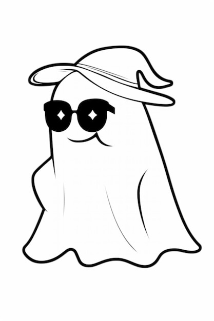 un dessin en noir et blanc d'un fantôme portant des lunettes de soleil et un chapeau