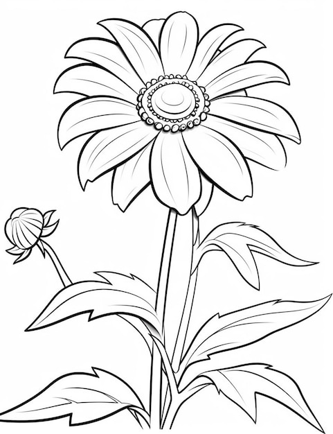 un dessin en noir et blanc d'une fleur avec une abeille dessus ai générative