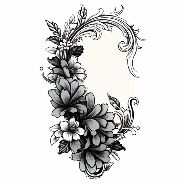 un dessin en noir et blanc d'une fleur avec un cadre génératif ai