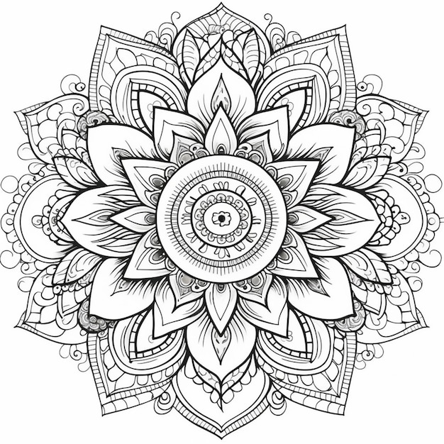 Un dessin en noir et blanc d'une fleur avec une conception en spirale générative ai