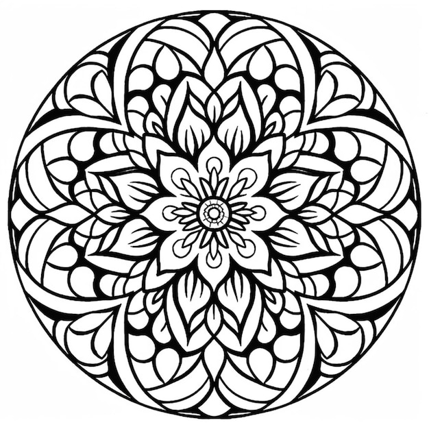 Un dessin noir et blanc d'une fleur dans un cercle ai génératif