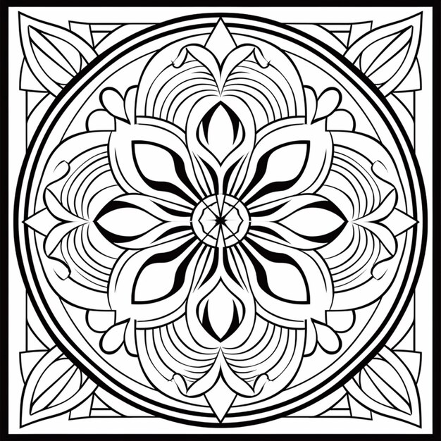 un dessin en noir et blanc d'une fleur dans un cercle IA générative