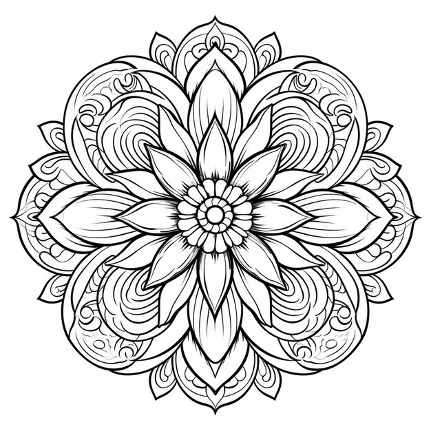 un dessin en noir et blanc d'une fleur avec un dessin qui dit " mandalas ".