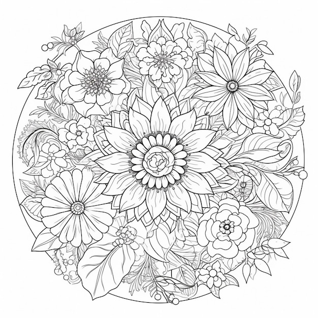 Un dessin en noir et blanc d'une fleur avec une feuille et le mot fleur dessus.