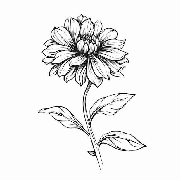 un dessin en noir et blanc d'une fleur avec des feuilles ai générative