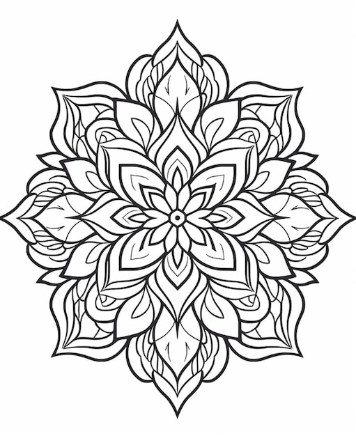 un dessin en noir et blanc d'une fleur avec des feuilles ai générative