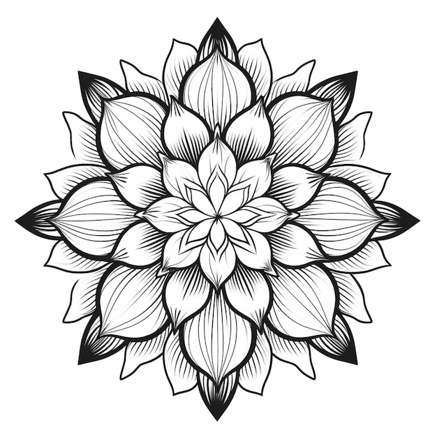 un dessin en noir et blanc d'une fleur avec des feuilles ai générative